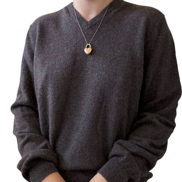 Club Room Mens Brown 100% Cashmere Soft V Neck Preppy Sweater Sz L - Picture 1 of 7